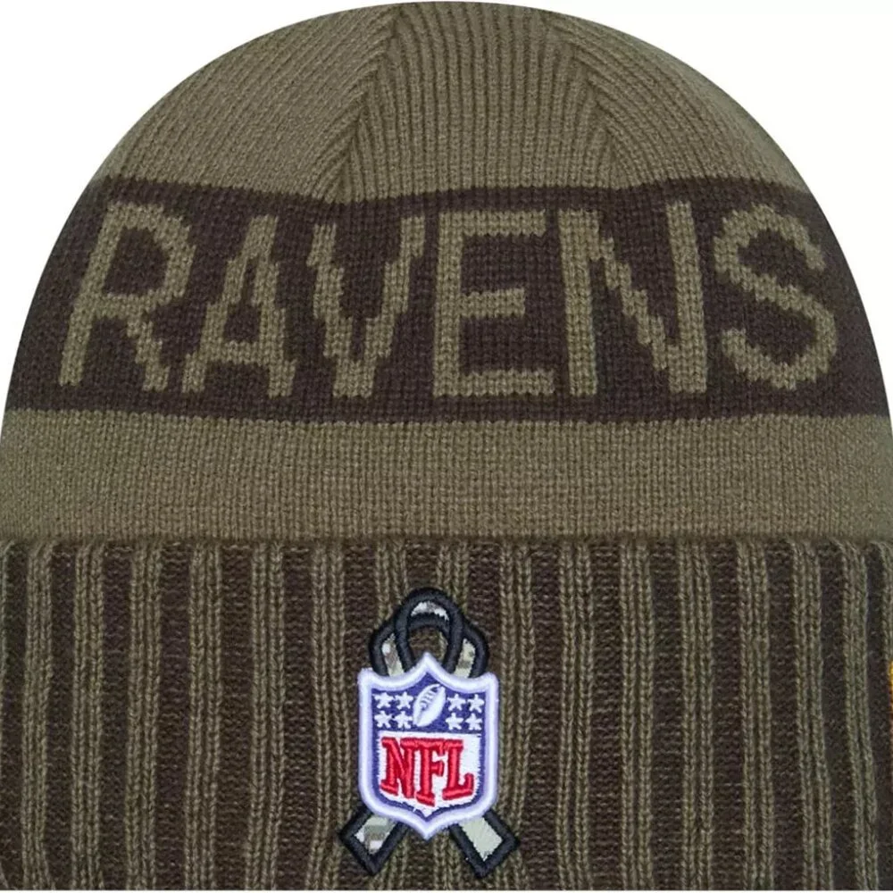 New Era Adult Baltimore Ravens Salute To Service 2025 Olive Green Knit Hat